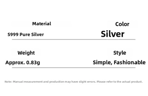 Detailed technical specifications for S999 sterling silver star stud earrings 0.83g