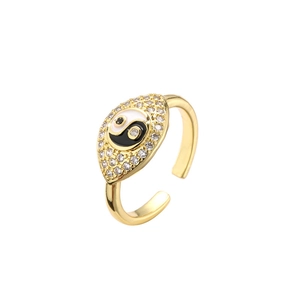 Anello Tai Chi regolabile placcato oro con zirconi bianchi incastonati micro-pave