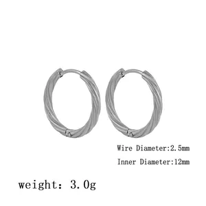 Detailed view of silver twisted ring earrings with 12mm inner diameter and 2.5mm wire