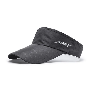 Unisex black breathable sport sun visor with long brim and white sport text print