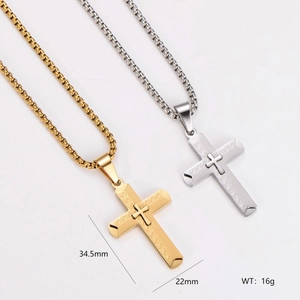 Minimalist stainless steel cross pendant necklaces in gold and silver finish with dimensions