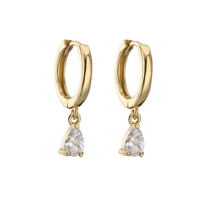 Gold-plated hoop earrings featuring elegant pear-cut cubic zirconia teardrop pendants