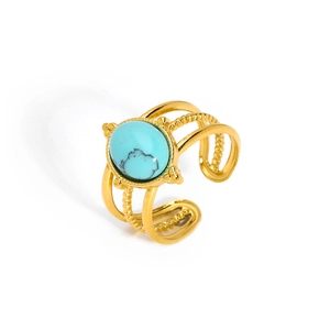 18K gold plated stainless steel triple layer ring with turquoise stone inlay