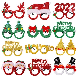 Christmas party glasses glitter festive photo booth props holiday costume accessories