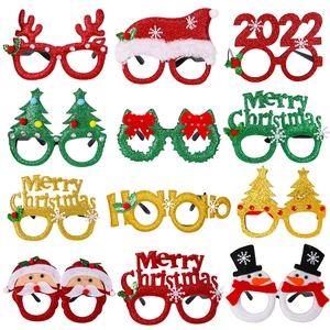 Set of 12 festive Christmas party glasses frames with glitter reindeer and snowman designs