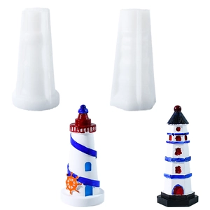 Lighthouse silicone mold for DIY candles and plaster crafts with finished product view