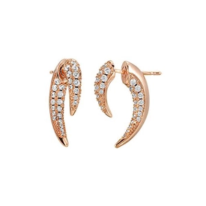 Rose gold horn stud earrings with pavé zircon stones on a clean white background