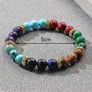 Bohemian colorful natural stone beaded bracelet with gold spacers and 5cm inner diameter