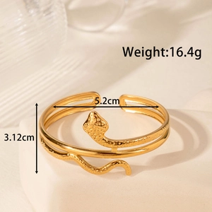 Golden snake-shaped stainless steel open bracelet with star hollow and size measurements