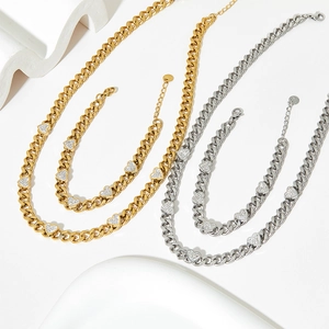 Heart Cuban Chain Necklace Zircon Stainless Steel Hip Hop Jewelry For Women Shiny Heart Pendant Personalized Choker