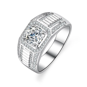 925 Sterling Silver Moissanite Men's Ring with large center stone and pavé accents