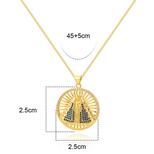 Detailed view of 18K gold plated necklace with zircon pendant and size measurements