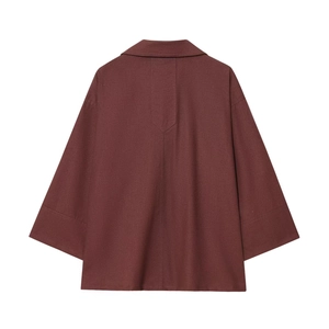 Deep brown oversized casual shirt and pants set with back seam detail on white background