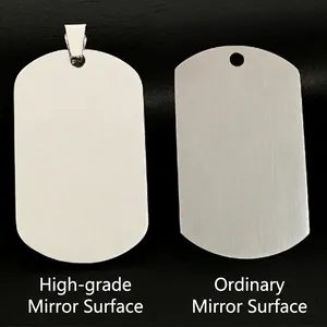 Polished stainless steel dog tag pendants in high-grade mirror and standard finishes