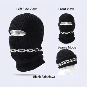 Μαύρο πλεκτό Balaclava με σχέδιο αλυσίδας, που μετατρέπεται σε ζεστό χειμερινό σκούφο beanie