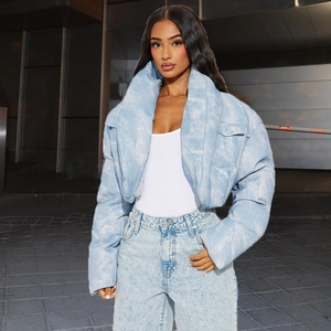 Veste Matelassée Courte Femme Motif Nuage Tie Dye Col Montant Manteau Rembourré En Coton Streetwear Avec Poches