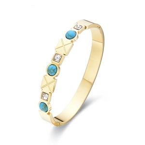 18K gold plated stainless steel bracelet with green turquoise and square clear gems