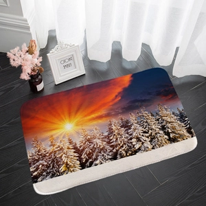Winter snowy forest sunset landscape flannel absorbent floor mat with non-slip backing
