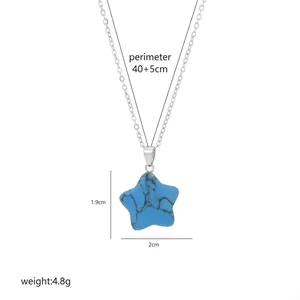 Star-shaped turquoise necklace pendant with silver chain and detailed size dimensions