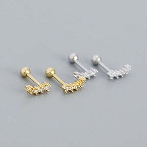 S925 sterling silver screw back earrings with geometric diamonds in gold and silver