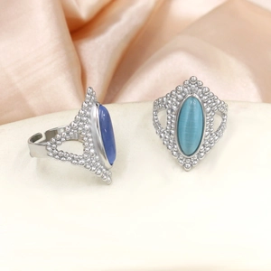 Retro bohemian titanium steel rings with blue and green natural stones in open design