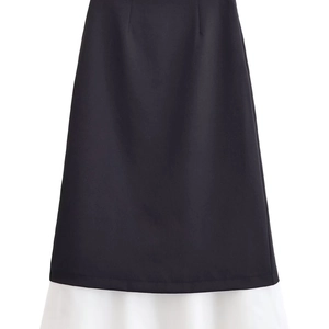 Eleganter schwarz-weißer Midirock aus hochwertigem Webstoff in modernem Colorblock-Design