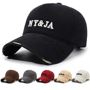 Vintage Baseball Cap Cotton Letter Embroidery Distressed Ripped Design Adjustable Sun Protection Streetwear Retro Style