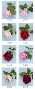 Detailed grid of faux velvet roses in eight colors including champagne and burgundy