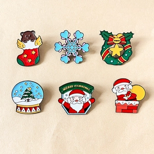 Christmas Brooch Enamel Pin Zinc Alloy Cartoon Santa Claus Snowman Tree Sock Bell Cute Festive Party Accessory Gift
