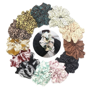 Large Fabric Scrunchies Leopard Polka Dot Leaf Print Elastic Hair Ties Soft Cloth Hair Accessories For Women Girls Fashion
