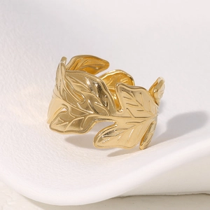 Blatt Ring Edelstahl Verstellbar Offenes Band Tropisch Minimalistisch Boho Schmuck Für Damen