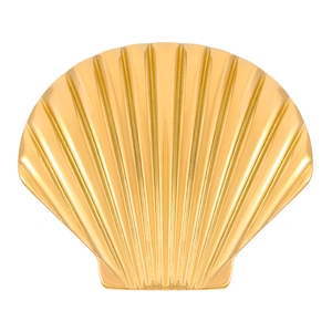Detailed view of the gold shell texture on a stainless steel flower statement ring