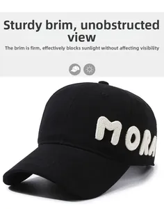 Detail view of cotton twill baseball cap showing 3D letter embroidery on the side