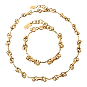 Necklace And Bracelet Stainless Steel 18K Gold Plated Interlocking Link Ball Chain Lucky Tag Jewelry For Women