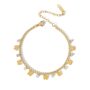 Golden stainless steel butterfly bracelet with round sparkling diamonds for daily wear