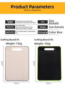 Detail view showing specifications and dimensions for the multifunctional cutting board.