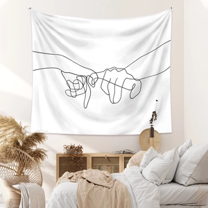 Minimalist line art wall tapestry featuring pinky promise design for bedroom decoration