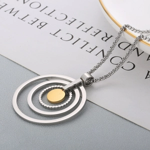 Multilayer concentric circle necklace with silver and gold two-tone finish for women