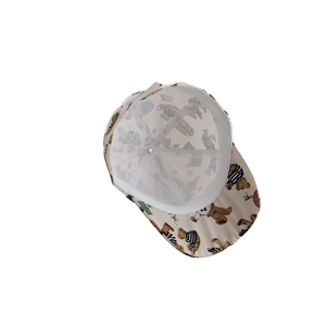 Kids cute bear print baseball cap in beige with internal support mesh for sun protection