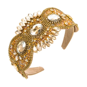 Serre-tête baroque de luxe avec cristaux champagne et broderie perlée à la main