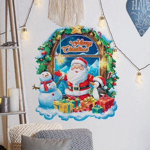 Autocollants Muraux De Noël Père Noël Bonhomme De Neige PVC Amovible Auto-Adhésif Décoration Maison Fenêtre Hiver Festif