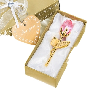 Pink crystal rose with gold stem in a premium gift box with For You heart tag