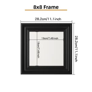 Detailed size chart for black square photo frame with elegant beaded inner border design