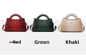 Three-piece set of crocodile pattern tote bags in red, dark green and khaki colors
