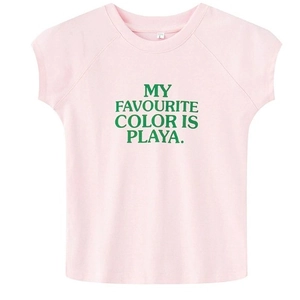 T-shirt rose à manches courtes avec texte vert My Favourite Color Is Playa imprimé