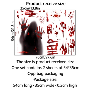 Detailed size chart for Halloween bloody handprint wall stickers set of two pieces