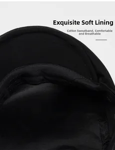 Detail of soft cotton lining and breathable sweatband inside the black newsboy cap