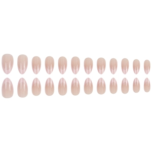 Pink French almond press-on nails set with 24 pieces of glossy resin artificial tips