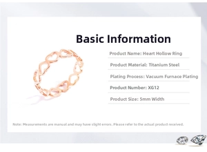 Detailed view of the 5mm heart cutout ring made of rose gold plated titanium steel