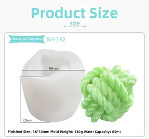 Detailed macro view of the knitted texture on a silicone candle mold and green wax product